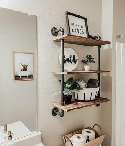 DR.IRON Industrial Pipe Shelving 3 Tiers Wall Mount, Rustic Storage Shelves, Retro Bathroom Shelving (Black, 32" L) - Image 3