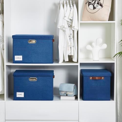 17" Large Fabric Storage Box with Lids, 3-Pack, Navy - Image 6