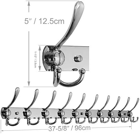 WEBI Coat Rack Wall Mount,37 5/8" Long Coat Hanger Wall,Coat Hooks Wall Mounted,16" Hole to Hole,10 Triple Hooks for Hanging Jacket,Clothes,Hats,Chromed - Image 2
