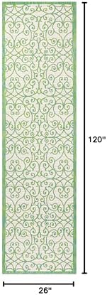 Eyely Filigree Weave Runner Rug 2X10 Cream/Green, Indoor Outdoor Rug - Image 2