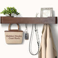 Coat Rack Wall Mount with Shelf 8 Hidden Hooks Modern Wooden Key Holder Entryway Organizer for Hallway Bedroom Bathroom Home Decor Storage for Hanging Coats Hats Bags Towels, Walnut by Jadoxy