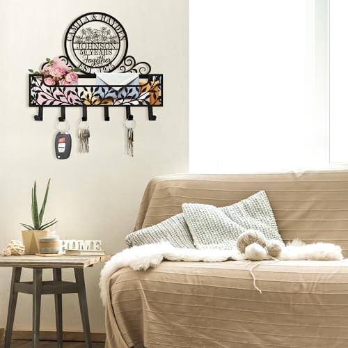 Personalized Metal Last Name Anniversary Key and Mail Holder, Wall Mount Entryway Organizer with Hooks, Custom Family Name Key Rack for Kitchen, Bathroom, and Home Storage - Image 7