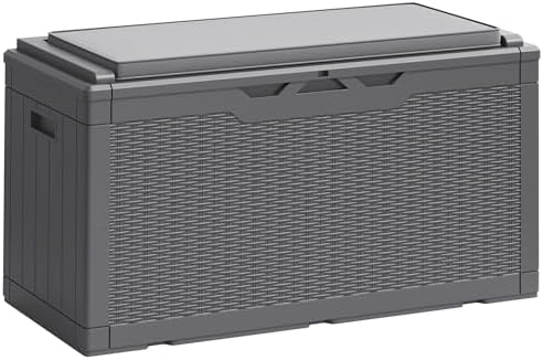 Greesum 100 Gallon Resin Deck Box Large Outdoor Storage Boxes with Cushions for Garden Tools, Patio Furniture Pillows, Pool Supplies, Gray by BuynowfromGreesum