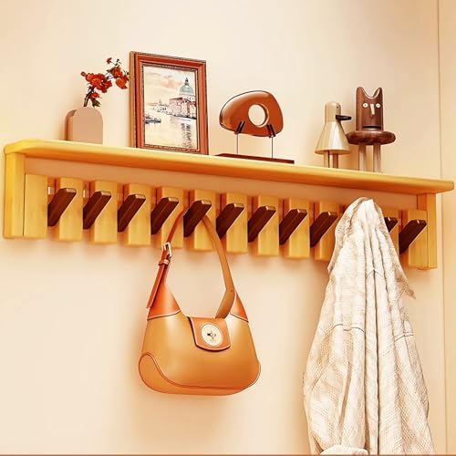 Wall Mounted Piano Key Hanger | Flip Style Hook | Entrance wall Art Hook, Made of Oak Wood (3 Times Painted, 4 Times Polished) (Tray Walnut-Beech, 12Hooks) by FleiSleep