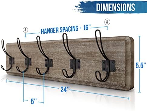HBCY Creations Weathered Rustic Coat Rack Wall Mount with 5 Hooks, Solid Pine Wood 24 inch Wall Hooks for Entryway, Mudroom, Hallway, Bathroom - Vintage Farmhouse Style Wall Mounted Towel Rack - Image 2