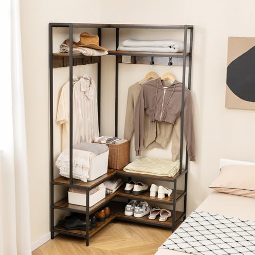 GIANTEX Corner Coat Rack, L-Shaped Hall Tree with Bench and Shoe Storage - Image 5