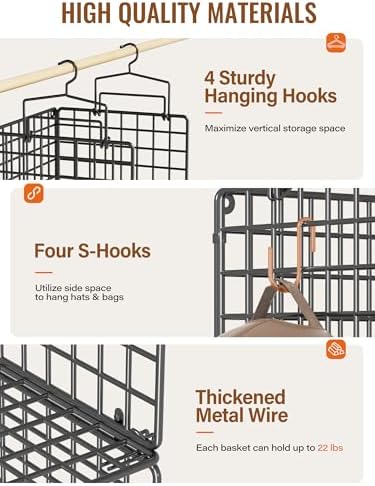 6 Tier Closet Hanging Organizer, Metal Closet Organizers and Storage with 4 Hanging Hooks 4 S-Hooks for Wardrobe Laundry Room, Wire Storage Shelf for Clothes Sweaters Pants (Black) - Image 3