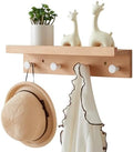 Wall Hooks with Shelf 19 inch, Beech Wood Entryway Wall with 4 Hooks, Floating Shelf Coat Rack for Bathroom, Living Room, Bedroom by Sikflmi