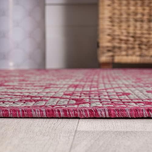 Eyely Filigree Weave Square Rug 5X5 Lt Gray/Fuchsia, Indoor Outdoor Rug - Image 6