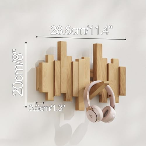 Wooden Coat Hooks Wood Wall Mounted Piano Coat Rack Flip Down Hook Rack Coat Rack Wall MountMulti Functional Space Saving Wall Organizer(Beech,28.8cm/11.4") - Image 2