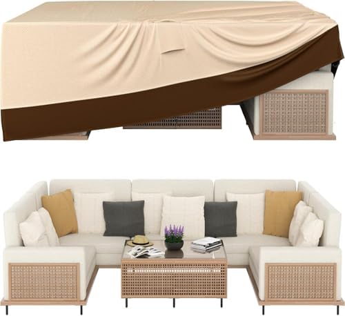 Patio Furniture Covers, Outdoor Furniture Cover Waterproof, General Purpose, Outside Table and Chair Covers, Heavy Duty 600D (111 Inch L x 74 Inch W x 28.3 Inch H)-Brown by Ruimoy