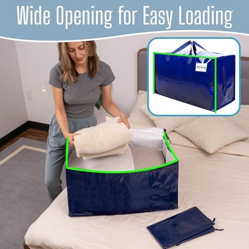VENO 10 Pack Extra Large Heavy Duty Moving Bags with Wide Opening & Reinforced Handles, Reusable Storage Tote Bags with Strong Zippers for Clothes, College Dorm Essentials & Moving Supplies - Image 3