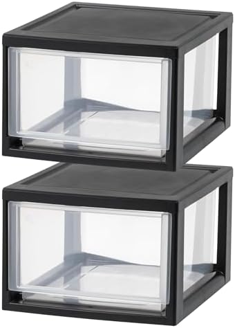 IRIS USA 6 Pack Plastic Drawer Storage Organizer, Stackable Unit with Sliding Drawers for Kitchen, Bathroom, Bedroom, Office, 14.5 Quart, Black by IRISUSA