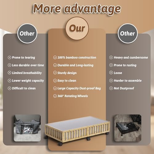 2 Pack Large Bamboo Under Bed Storage Containers with Wheels, Nature - Image 5