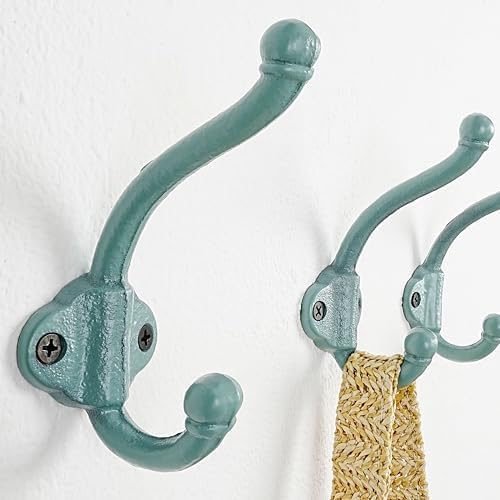 Dseap Cast Iron Wall Hooks L=5”, Heavy Duty Coat Hooks, Rustic Vintage Farmhouse Hook for Hanging Winter Coats Jackets Towels Hats Bags Plants, Mint Green, Pack of 10 (VintageBold) - Image 2