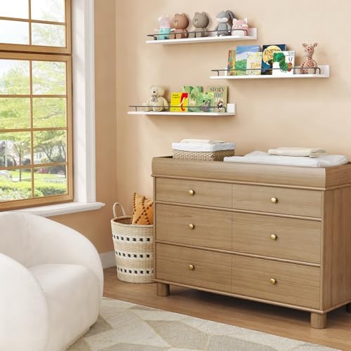 Forbena Floating Shelves for Wall 24 Inches Long, Modern White Wall Shelving Unit for Bedroom, Wood Hanging Shelf for Kitchen Bathroom Living Room Office Organizers and Storage (White and Grey) - Image 7