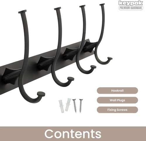 keypak Wall Mounted Coat Rack Black - 4 Hook Modern Industrial Coat Hook - Decorative Metal Hook Hanger for Bathroom, Bedroom, Hallway & Door Storage - Image 3