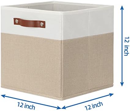 Temary Fabric Storage Cubes - 12 Inch Collapsible Bins (4Pack) - Empty Gift Baskets for Organizing Shelves, Closets, Nursery (White & Khaki) - Image 2
