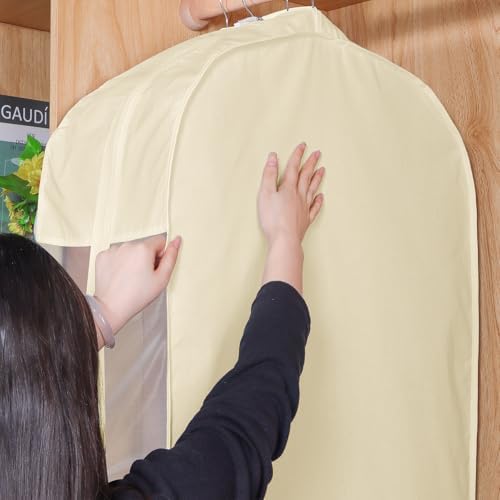 43 Inch Cotton Garment Bags for Hanging Clothes 3 Pack, Beige - Image 6