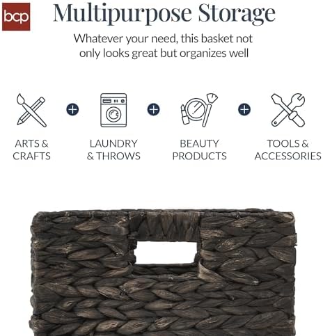 Best Choice Products 12x12in Pack of 5 Cube Storage Baskets, Water Hyacinth Multipurpose Collapsible Organizers, Handwoven Laundry Totes for Laundry, Living Room, Kids Room & Nursery - Black - Image 5