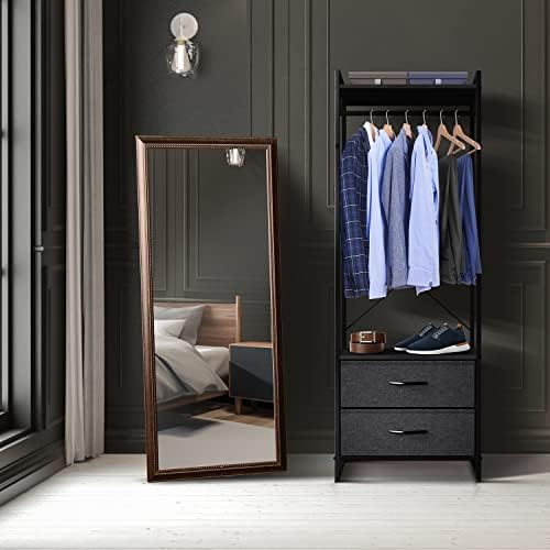 Sorbus Tall Clothing Rack with Drawers, Wood Top (Black) - Image 5