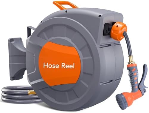 GAOMON Retractable Garden Hose Reel - 1/2 in x 72 ft, Wall Mounted, 9-Function Sprayer, Any Length Lock, 180° Swivel, Automatic Slow Rewind by GAOMON