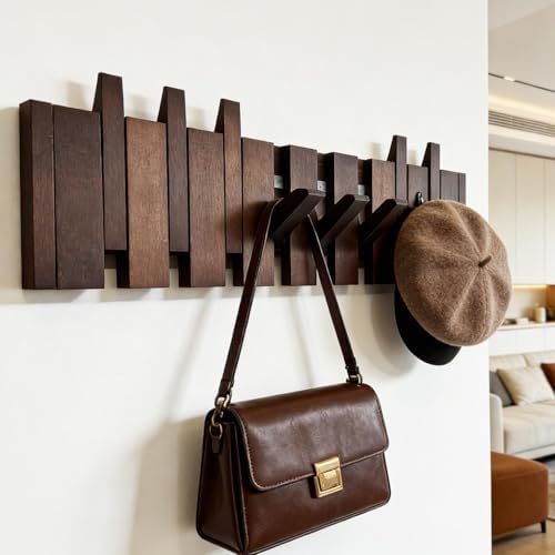 ArtBeek Walnut Wall Mounted Piano Key Coat Rack with 8 Hooks - Image 2