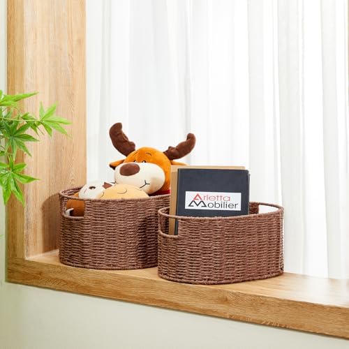 Vagusicc Wicker Storage Basket, Set of 3 Hand-woven Storage Baskets for Organizing, Round Large Wicker Baskets for Storage Decor, Pantry Storage Cubes Organization Baskets for Shelves, Brown - Image 7