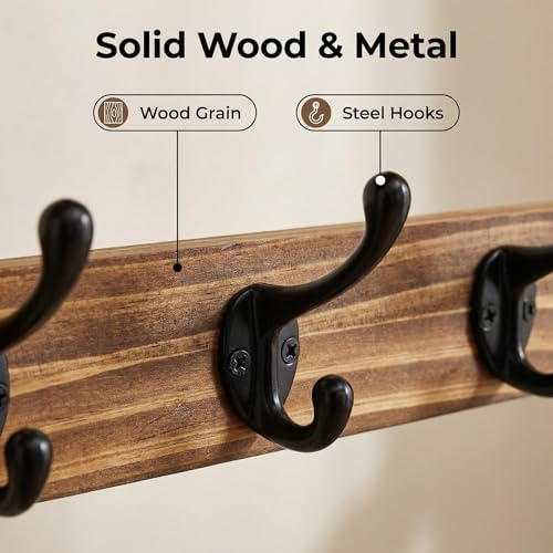 29" Coat Rack Wall Mount with Shelf, 4 in 1 Wall Mounted Coat and Key Hanger with 11 Hooks, Entryway Key Holder with Mail Holder for Living Room, Bedroom - Image 6