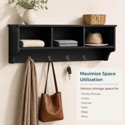 GIANTEX Coat Rack with Hooks Wall Mount, Wall Cubby Organizer with 4 Hooks - Image 5