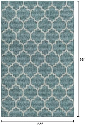 Unique Loom Outdoor Trellis Collection Area Rug (5' 3" x 8' Rectangle, Teal/ Gray) - Image 2