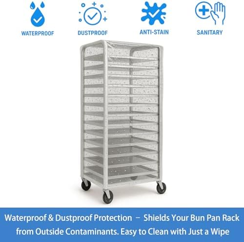 Bun Rack Cover - Transparent PVC with 4 Sided Zippers - Universal 20 Tier Sheet Pan & Speed Rack Cover - Heavy Duty, Waterproof & Dustproof Bakery rack cover - Image 4