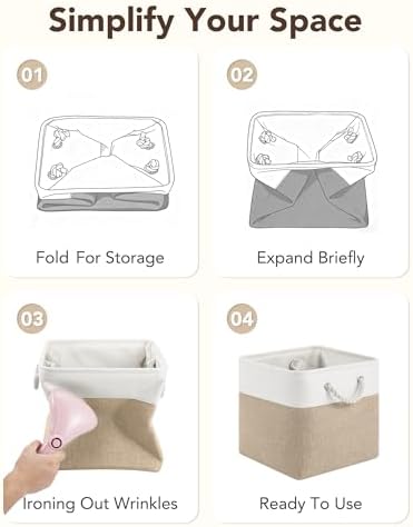 12x12 Inch Fabric Cube Storage Bins with Cotton Rope Handle 6-Pack - Image 6