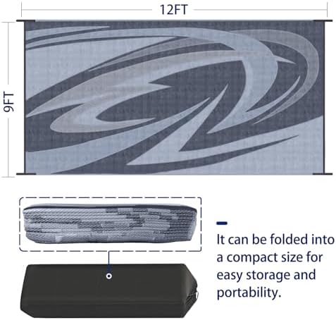 EEZ RV Products 9'x12' GW Heavy Duty Reversible/Durable Outdoor Patio/RV Mats Picnic in the Park (9ftx12ft Grey) Come with Large Storage Bag & 6 Sets of Stakes and Washer - Image 3
