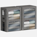 4 Pack Clothes Storage Bins with Metal Frame - 66L Stackable Storage Box with Lid，Foldable Storage Container Organizer for Clothes，Linen Fabric Storage Box with Clear Window＆Zippers＆Handles by Chizjox