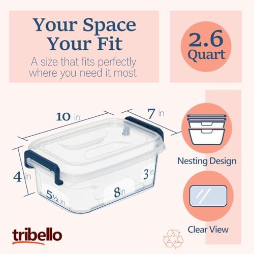 Tribello Small Clear Storage Bins with Lids, Bulk 16-Pack Stackable Plastic Storage Containers for Home Organization – Totes for Closet and Underbed Storage, 2.6 Quarts - Image 2
