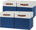 Temary Collapsible Storage Boxes - 12x12 Blue Cube Storage Bins with Handles for Organizing Home, White&Blue by TEMARY