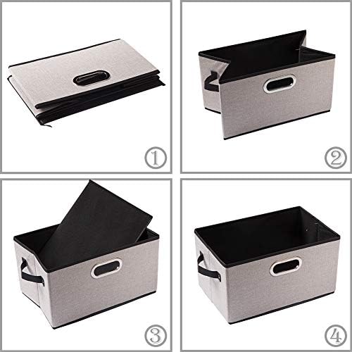 PRANDOM Large Fodable Storage Bins for Closet [5-pack] Decorative Linen Fabric Storage Bins Cubes with Leather/Metal Handles for Shelves Bedroom Living Room Light Grey (14.9x9.8x8.3 Inch) - Image 6