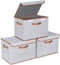 Univivi Fabric Storage Bins with Lids, Stackable Storage Box, Grey, 3 PCS by Univivi