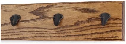 PegandRail Oak Wall Mounted Coat Rack with Aged Bronze Singular Style Hooks 4.5" Ultra Wide (Chestnut, 15" x 4.5" with 3 Hooks) by PEG+AND+RAIL