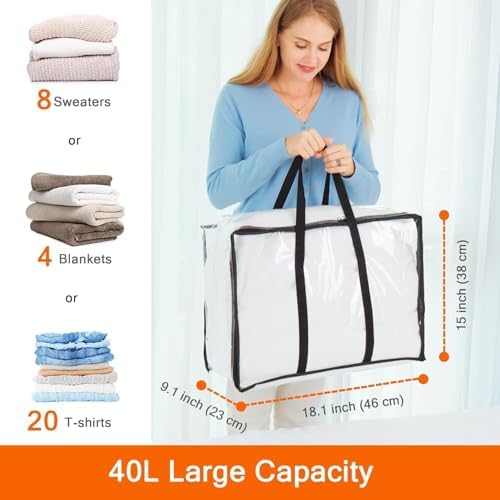 Vieshful 7 Pack Clear Clothes Storage Bags with Zipper 40L - Image 2
