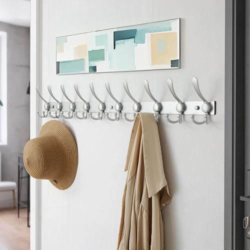 Dseap Coat Rack Wall Mount 37 Inch, Heavy Duty 12-Gauge Base vs Flimsy 1mm, Double-Thick Solid Anti-Snap Hooks, 16” Stud-Mount, Stainless Steel 10-Hook Hanger for Closet Entryway, Silver - Image 4