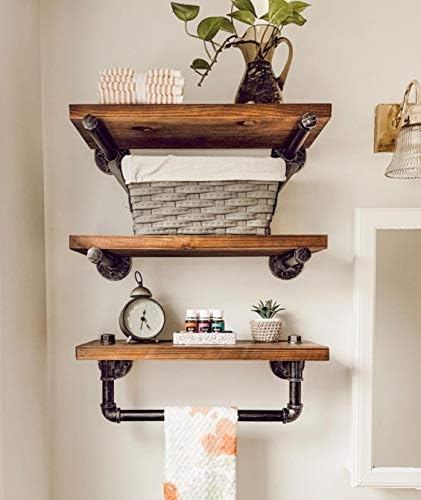 DR.IRON Industrial Pipe Shelving Wall Mounted 3 Tier Rustic Bathroom Shelves Wall Pipe Shelf for Bathroom Decor by DR.IRON