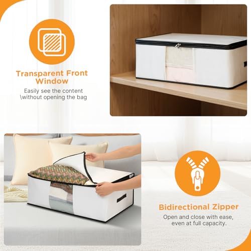 Cozary Pack of 3 60 L Underbed Storage Box, Foldable Storage Bag with Lid and Clear Window, Underbed Storage Bag with Handle for Blankets, Bedding, Clothes - Image 5