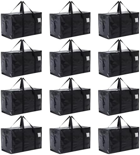 Moving Bags Heavy Duty Extra Large, Moving Boxes, Moving Supplies Essentials, Blue Storage Bins with Lids, Plastic Packing Totes, Storage Bags for Clothes with Handles & Zippers(Black, 12 Pack) by Unknown