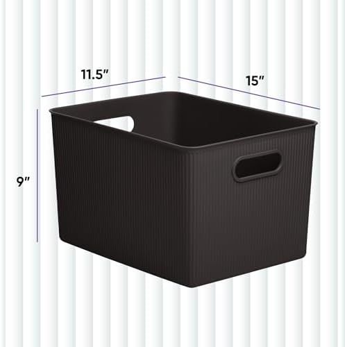 Superio Decorative Plastic Basket Open Home Storage Bins Organizer Baskets, X-Large Brown (8 Pack) Container Boxes for Organizing Closet Storage Bins for Shelves Drawer Shelf 22 Liter/23 Quart - Image 2