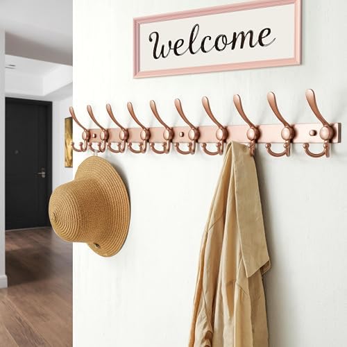 Dseap Coat Rack Wall Mount 37”, Heavy Duty 12-Gauge Base vs Flimsy 1mm, Double-Thick Anti-Snap Hooks, 16” Stud-Mount, Stainless Steel 10-Hook Hanger for Closet Entryway, Rose Gold, Pack of 2 - Image 4