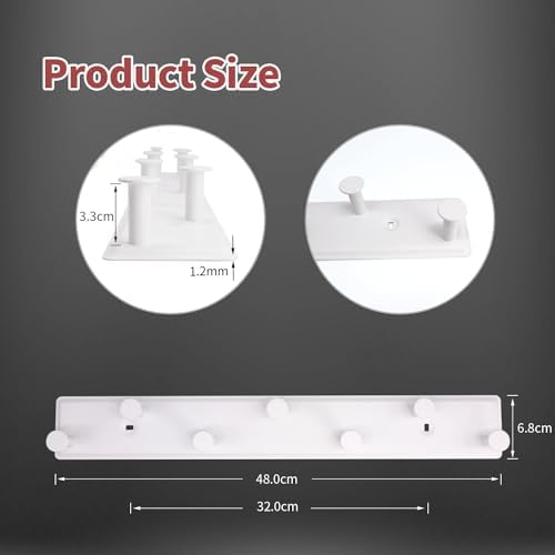 SYPEN Coat Hook with 7 Hooks, Wall Coat Rack, Metal, Wall Coat Rack Screws, Hook Rail for Bedroom, Bathroom (White) - Image 2