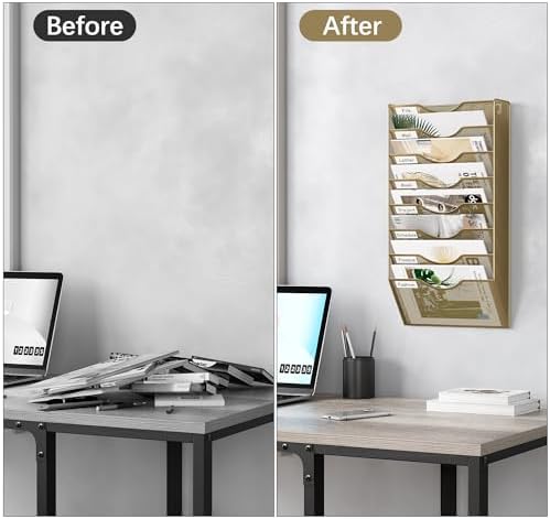 EasyPAG 8 Pocket Mesh Wall File Organizer, Hanging Paper Folder Holder with Classify Label, Vertical Wall Mount Mail Organizer for Office Home Classroom, Gold - Image 5
