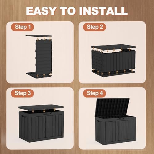 EFU Outdoor Storage Box 60 Gallon Deck Box, Waterproof Resin, Black - Image 6